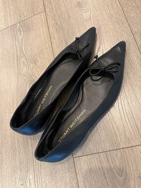 Stuart Weitzman Landon Pointed Toe Ballet Flat Black Leather Size 9